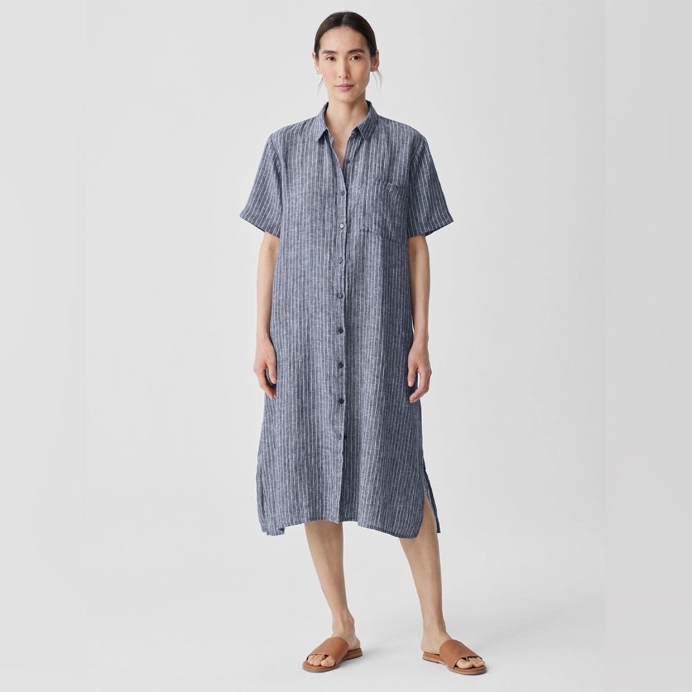 Eileen Fisher Puckered Organic Linen Shirtdress
